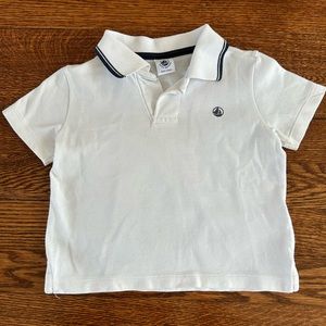 Petit Bateau boys white polo with navy trim